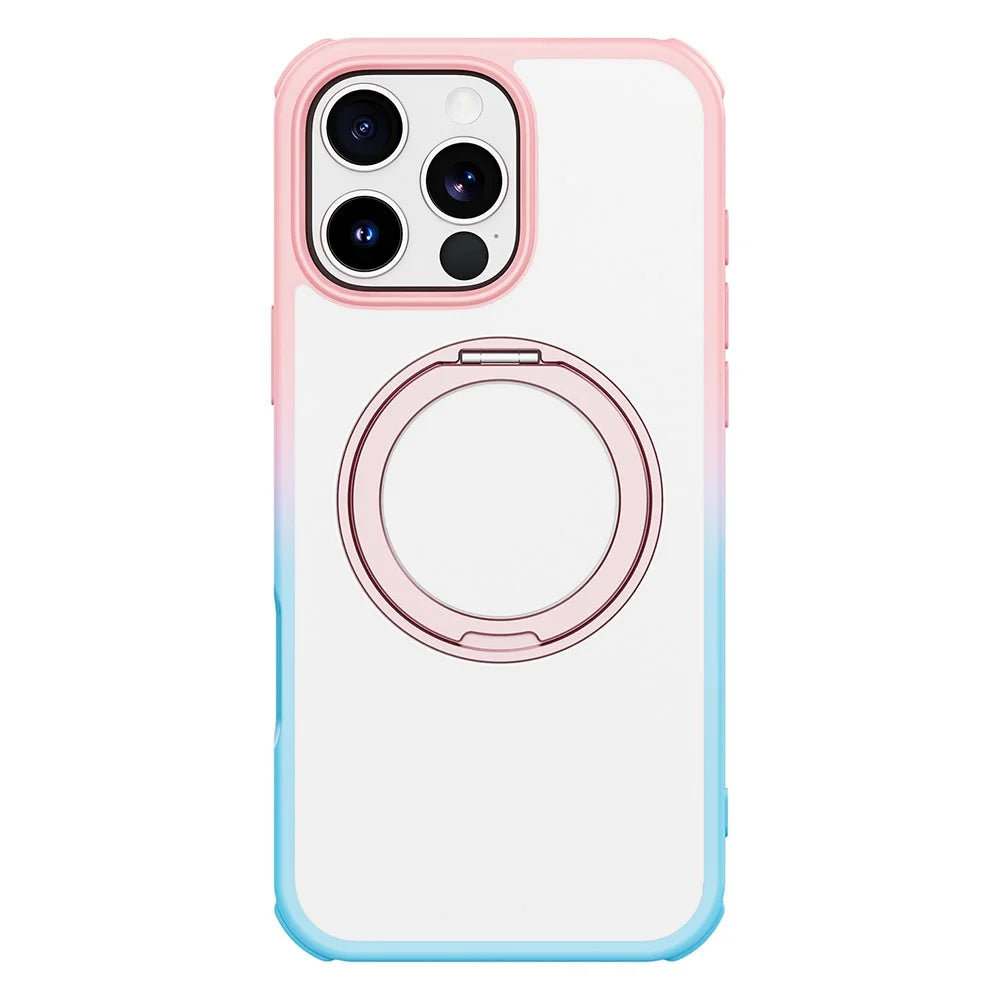 For iPhone 16 Pro Max Case Compatible with MagSafe Ring Kickstand TPU+PC Back Cover - Gradient Pink Blue - 7