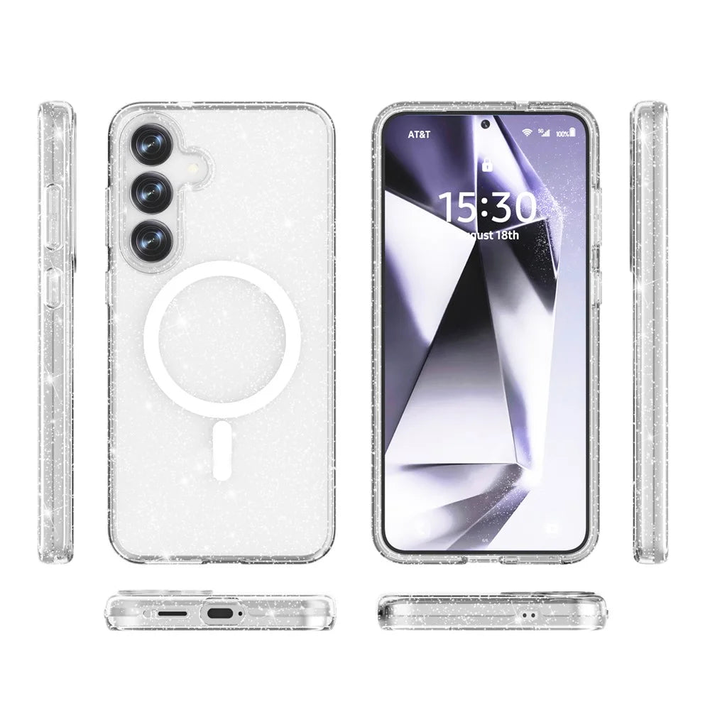 For Samsung Galaxy S25 Magnetic Case Shockproof TPU+PC Glitter Back Cover - 3