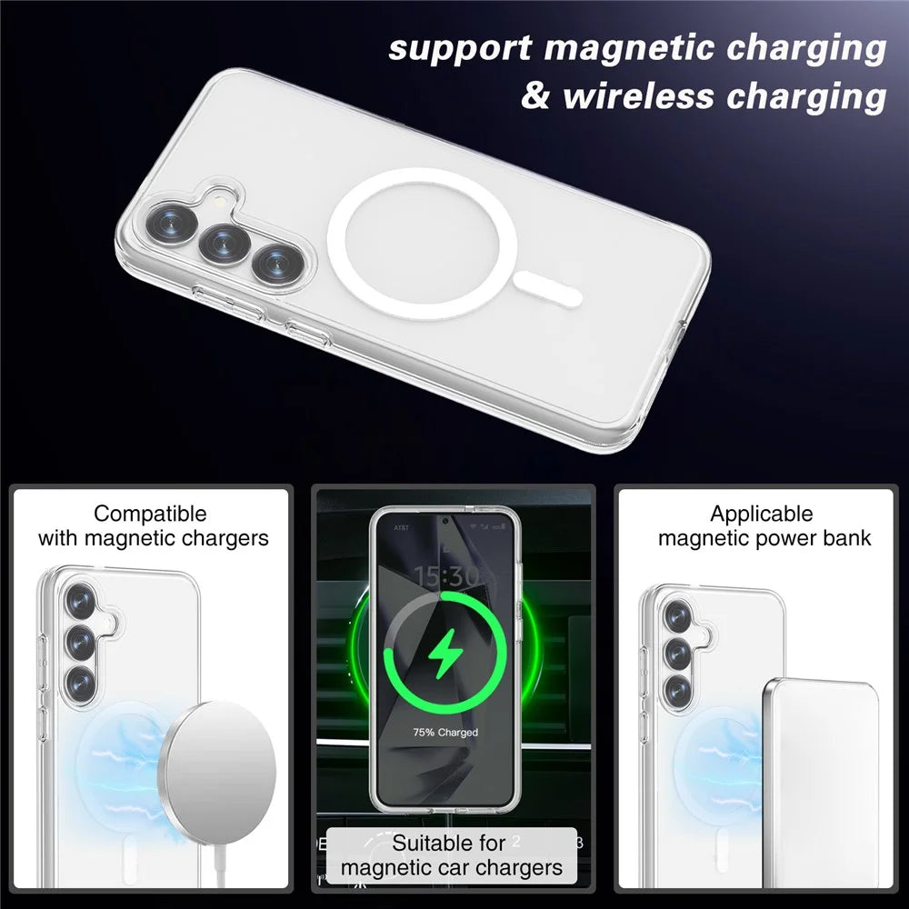 For Samsung Galaxy S25 Clear Magnetic Case TPU+PC Phone Back Cover - 6