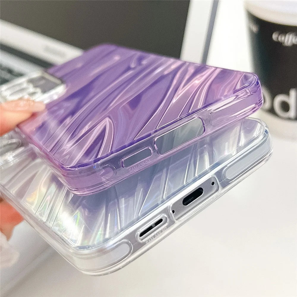 For Samsung Galaxy S24 FE Case IMD Design Shockproof PC+TPU Phone Cover with Glass Lens Film - Ripple Pattern / Purple - 5