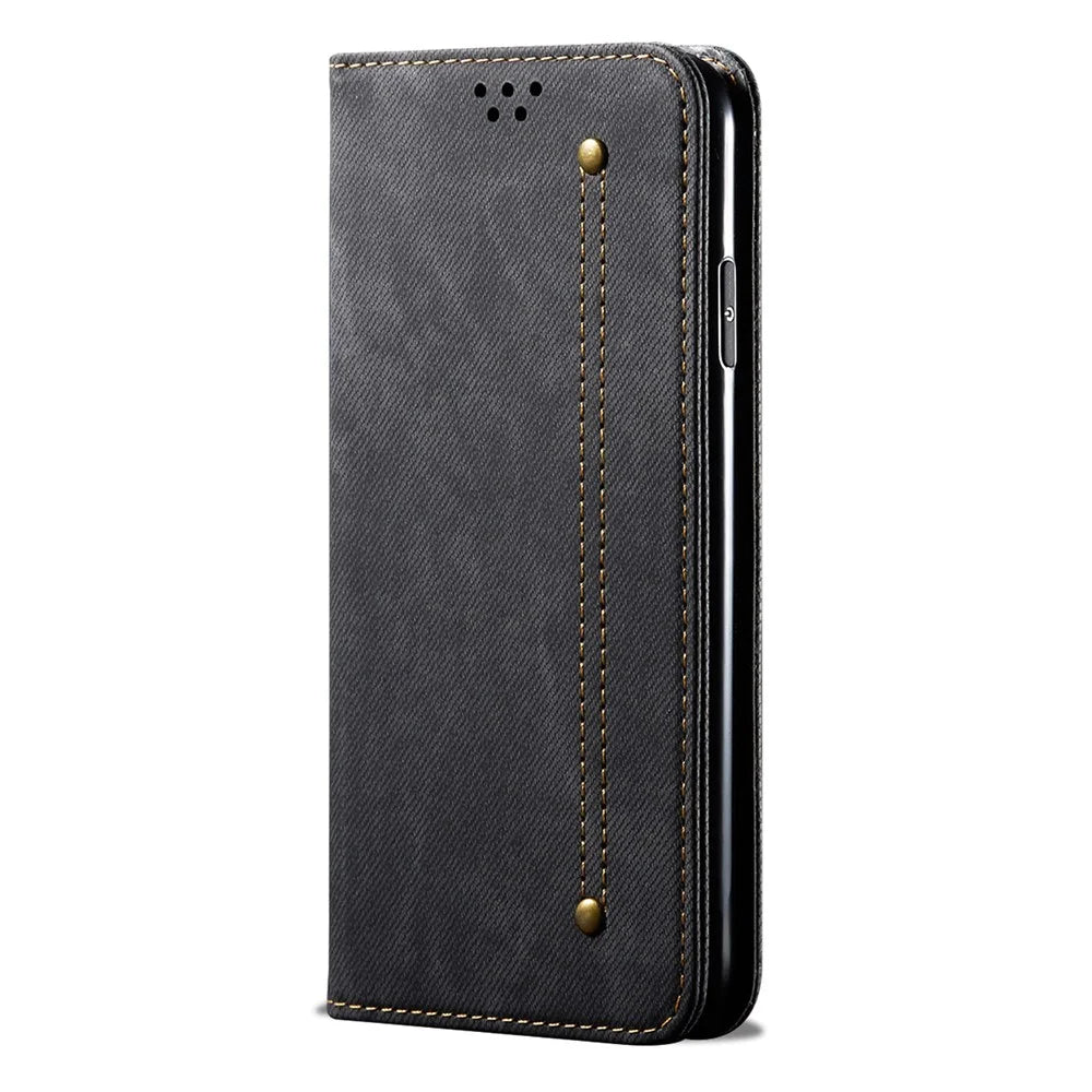 For vivo X200 5G Case Jeans Cloth Texture Anti-Scratch Leather Stand Phone Cover - Black - 4