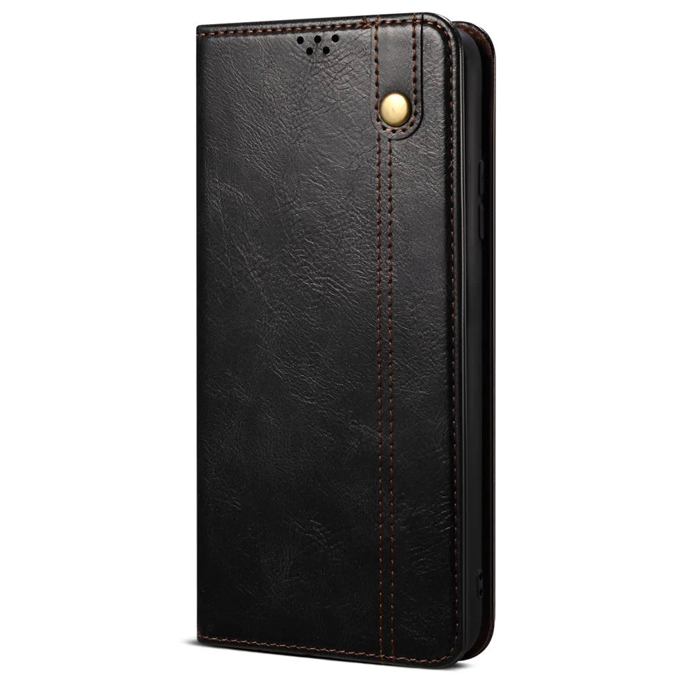 For vivo X200 Pro mini 5G Case Crazy Horse Texture Waxy Leather Wallet Stand Phone Cover - Black - 5