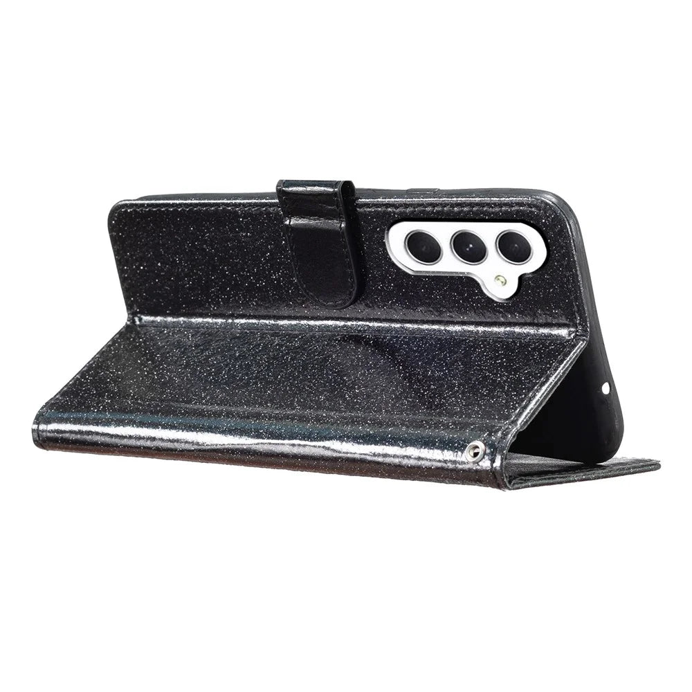 For Samsung Galaxy A36 5G Wallet Case Glitter Anti-Scratch Leather Phone Cover Stand - Black - 3