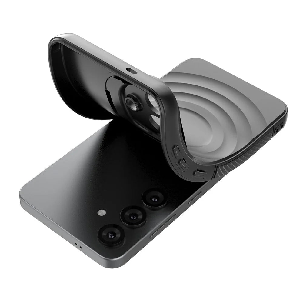 For Samsung Galaxy S25 Magnetic Case PC Kickstand Ripple Texture TPU Phone Cover - Black - 5