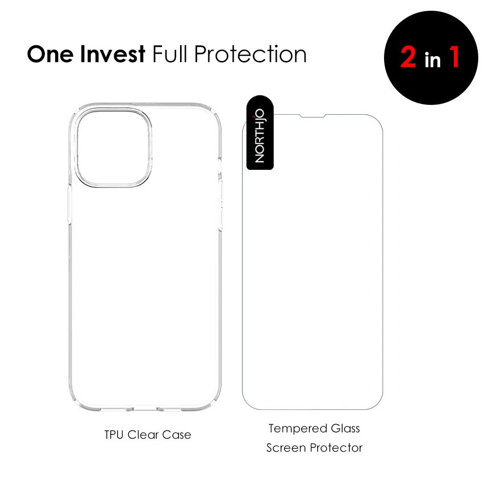 NORTHJO Ultra Clear Shockproof Case for iPhone 14 Plus 2 in 1 Anti-Drop TPU Phone Cover with Tempered Glass Screen Protector - 2