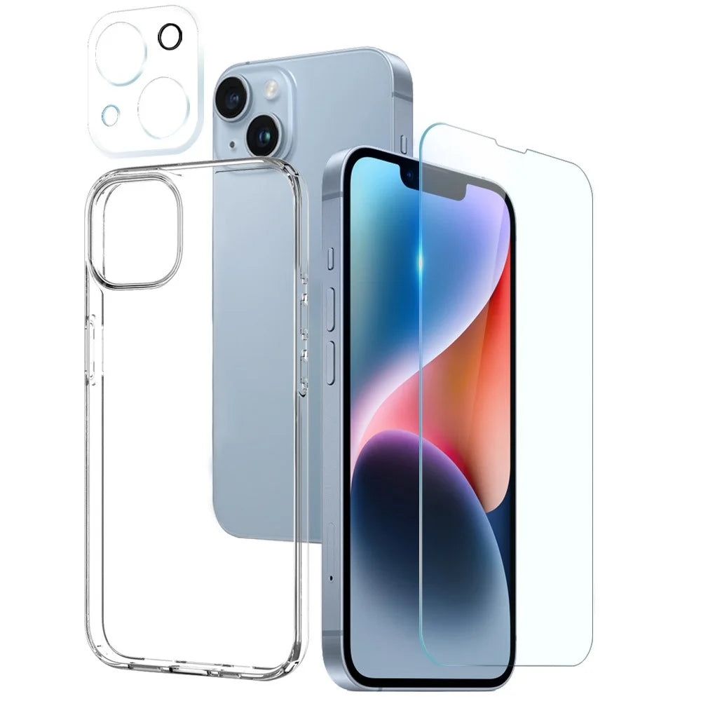 NORTHJO TPU Phone Case for iPhone 14 Anti-Fall Ultra Clear 3 in 1 Protective Case with Tempered Glass Screen Protector / Camera Lens Cover - 1