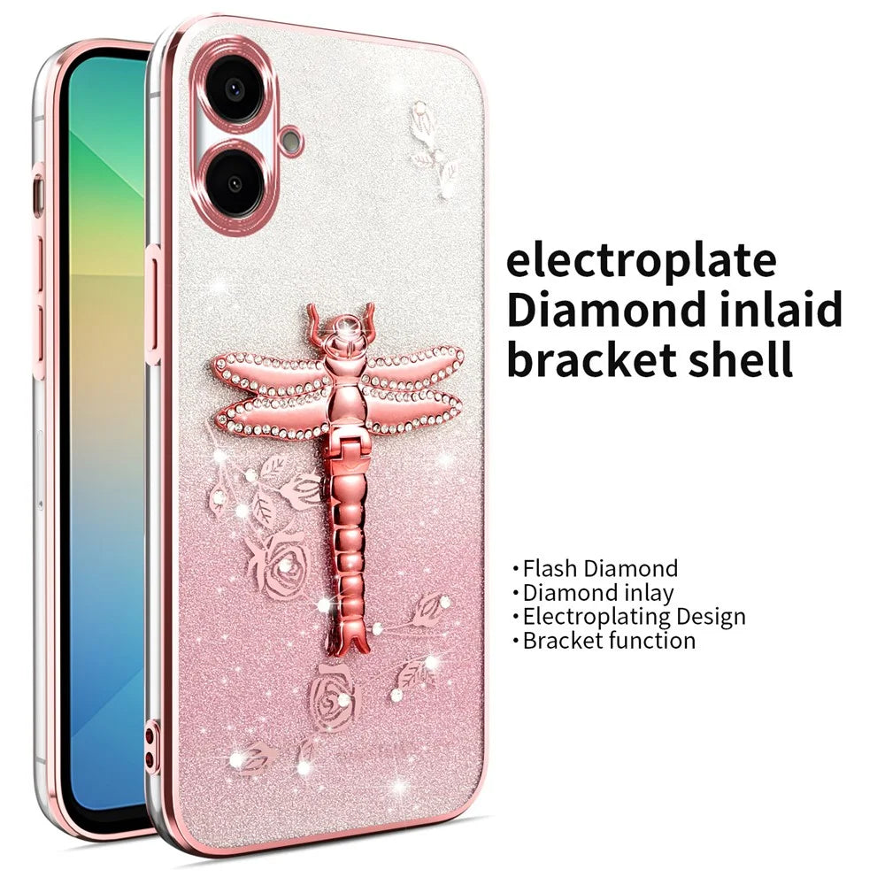 KADEM For Samsung Galaxy A05 4G Case Dragonfly Kickstand TPU Flowers Glitter Phone Cover - Pink - 2