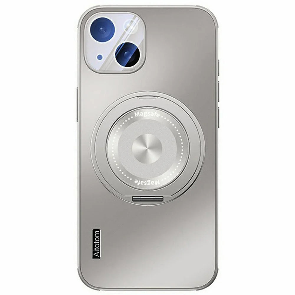 For iPhone 14 Case Compatible with MagSafe Kickstand TPU+PC Heat Dissipation Phone Cover - Grey - 1