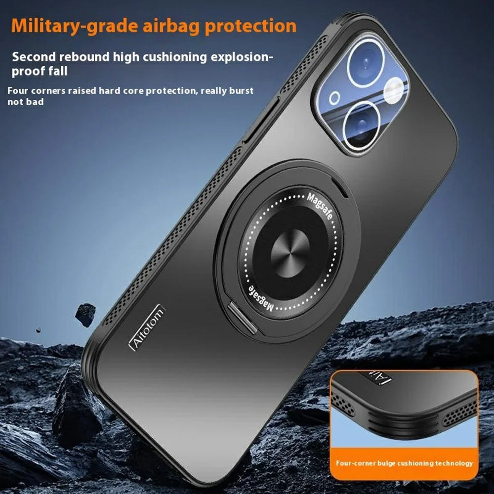 For iPhone 14 Case Compatible with MagSafe Kickstand TPU+PC Heat Dissipation Phone Cover - Grey - 3