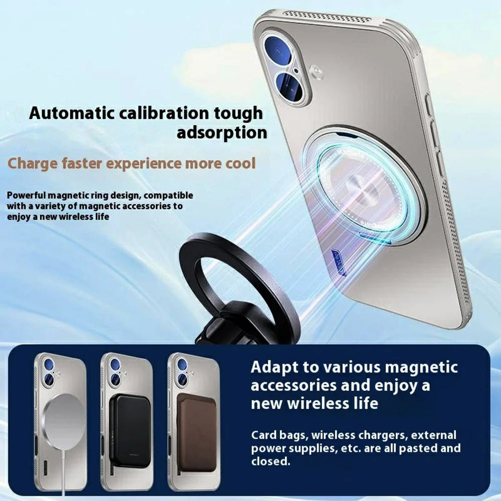 For iPhone 16 Plus Case Compatible with MagSafe Kickstand TPU+PC Heat Dissipation Phone Cover - Grey - 4