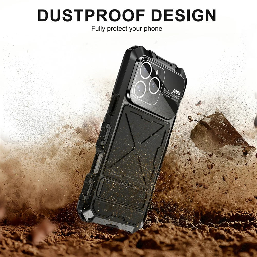 For iPhone 16 Pro Max Case Silicone + Metal Kickstand Anti Drop Three-Layer Protection Cover - Black - 2