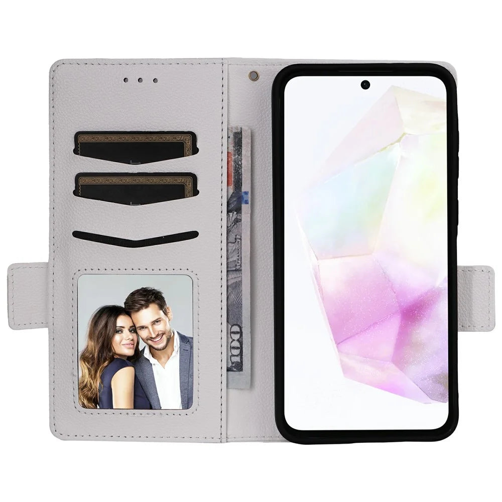 For Samsung Galaxy A36 5G Case with Wrist Strap Litchi Texture PU Leather Wallet Phone Cover - White - 2
