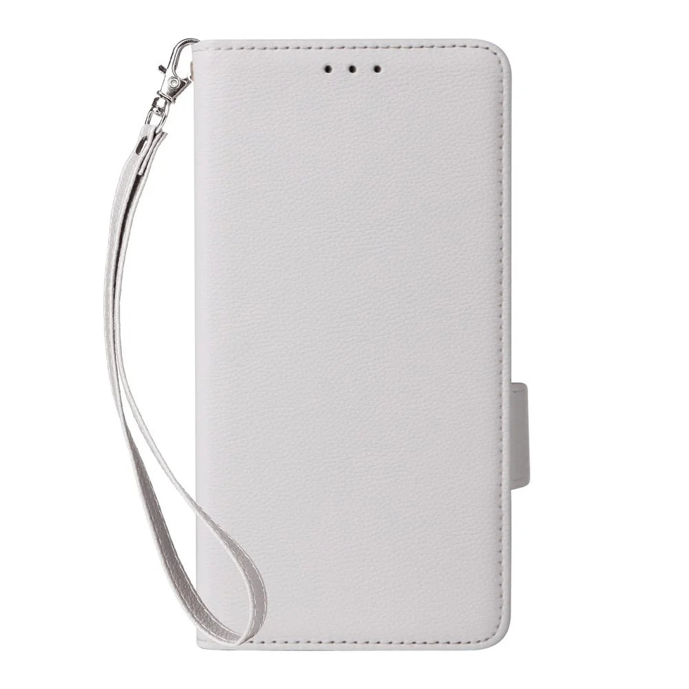 For Samsung Galaxy A36 5G Case with Wrist Strap Litchi Texture PU Leather Wallet Phone Cover - White - 7