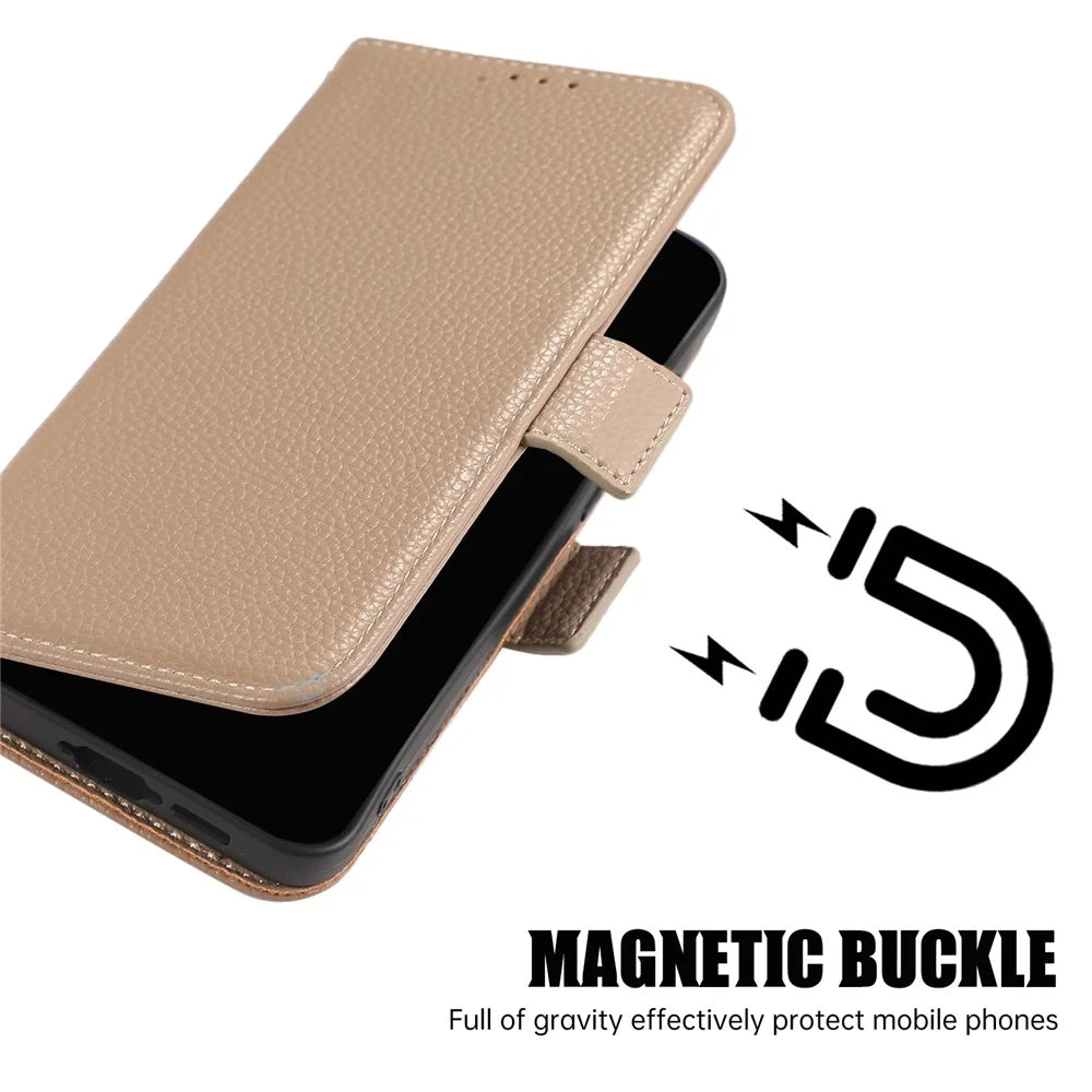 For Samsung Galaxy S24+ Leather Case with Card Holder, Straps, Shockproof Wallet Phone Cover - Khaki - 6