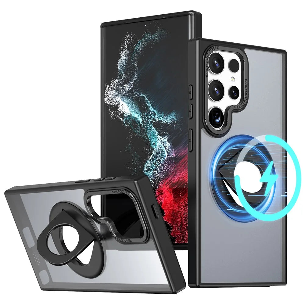 For Samsung Galaxy S25 Ultra Case Rotating Kickstand Acrylic+TPU Phone Cover Magnetic Case - Black - 1
