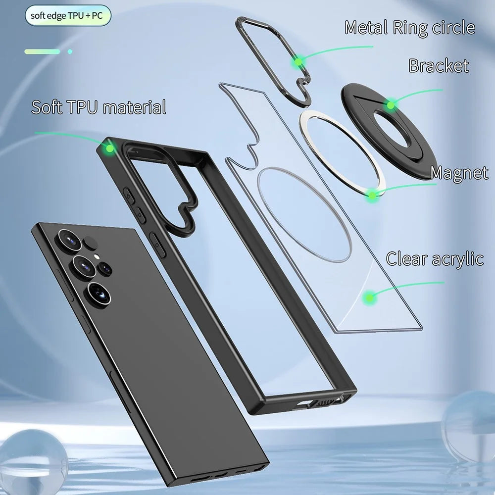 For Samsung Galaxy S25 Ultra Case Rotating Kickstand Acrylic+TPU Phone Cover Magnetic Case - Black - 6
