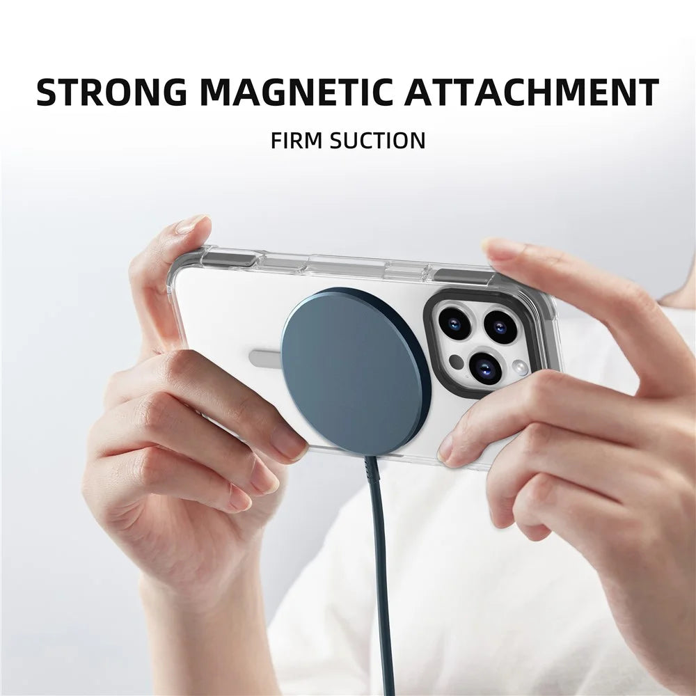 MUTURAL For iPhone 16 Pro Clear Case Compatible with MagSafe Four Corners Anti Drop TPU+PC Phone Back Cover - Grey - 3
