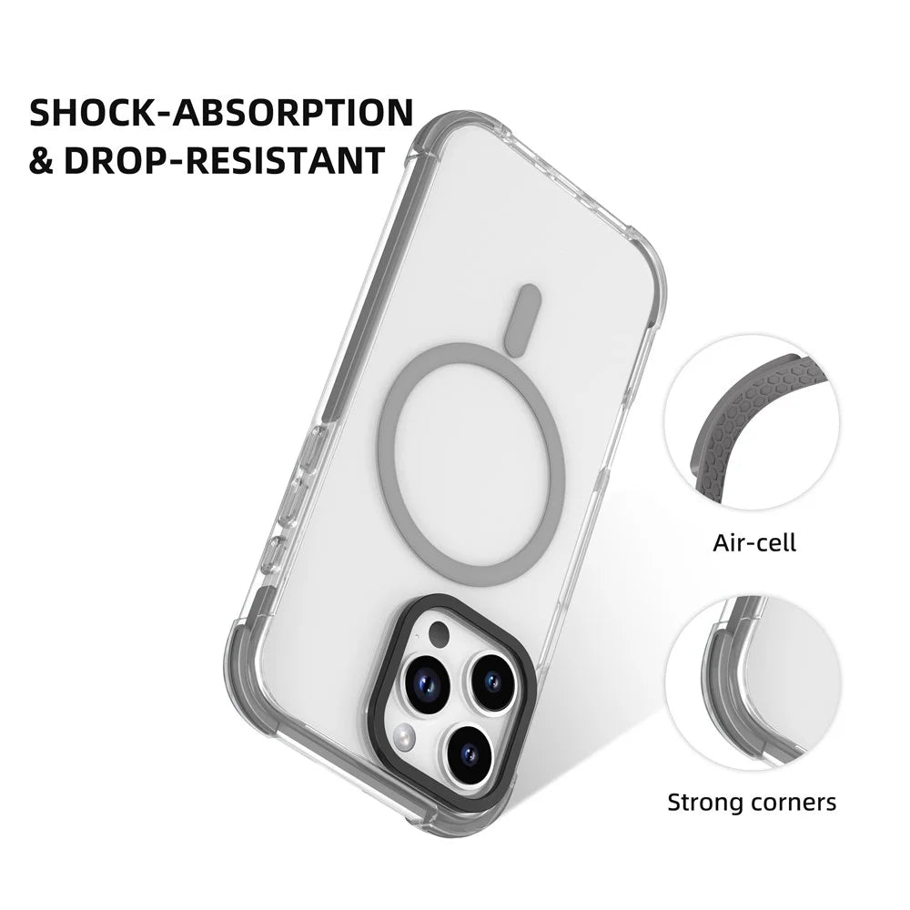 MUTURAL For iPhone 16 Pro Clear Case Compatible with MagSafe Four Corners Anti Drop TPU+PC Phone Back Cover - Grey - 4