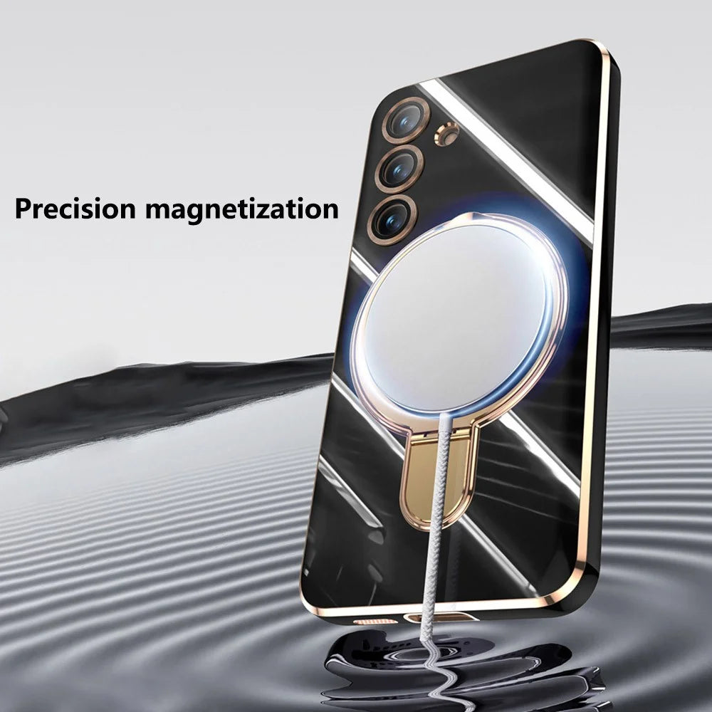 For Samsung Galaxy S25 Kickstand Magnetic Case TPU Phone Cover - Black - 4