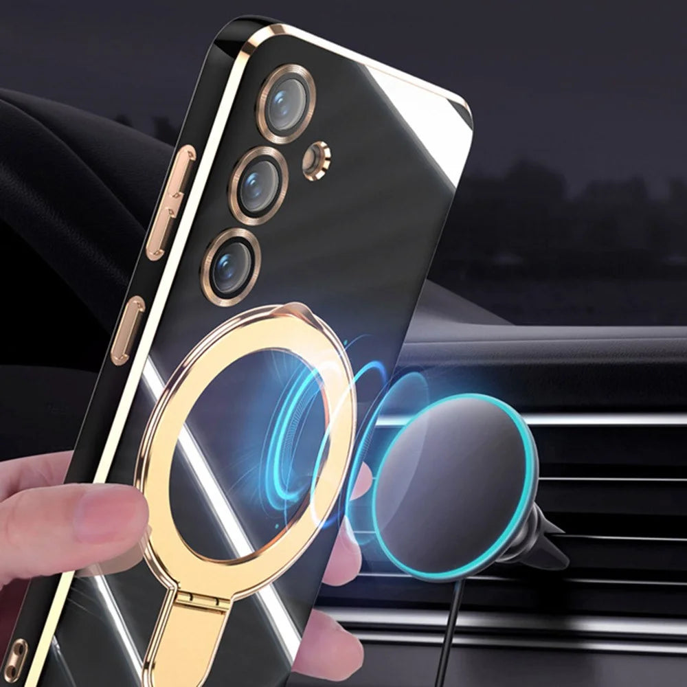 For Samsung Galaxy S25 Kickstand Magnetic Case TPU Phone Cover - Black - 5