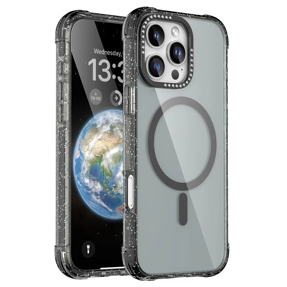 MUTURAL For iPhone 16 Pro Case Compatible with MagSafe Rhinestone PC+TPU Back Cover - Black - 2