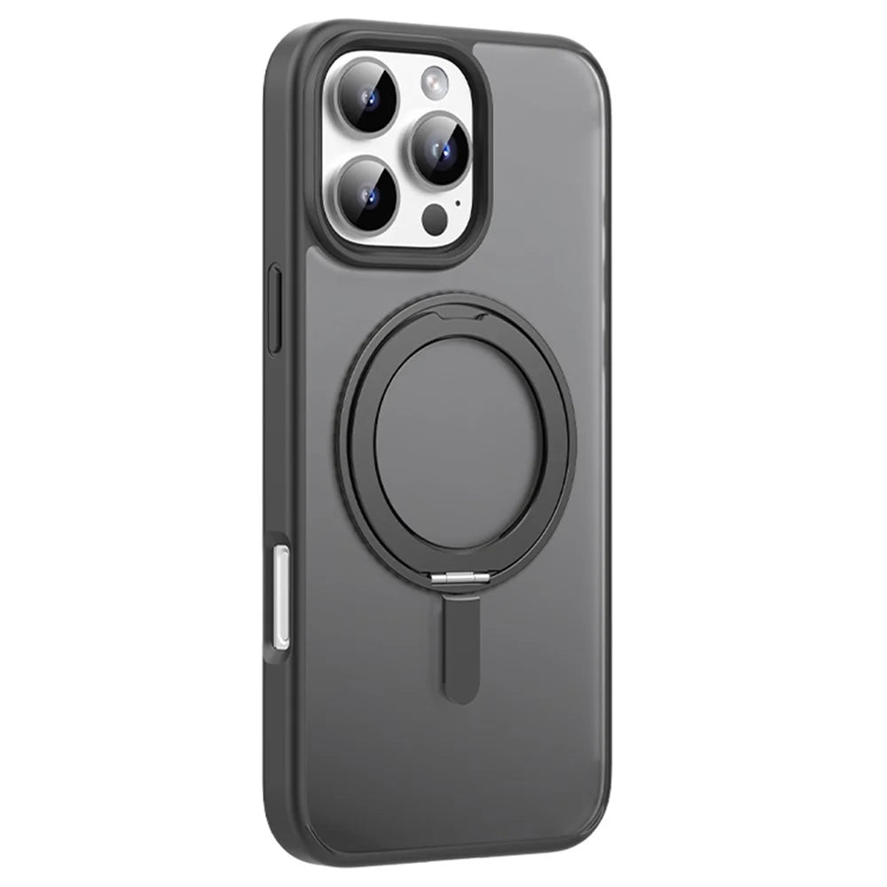 MUTURAL For iPhone 16 Pro Case Compatible with MagSafe Ring Kickstand PC+TPU Back Cover - Black - 2