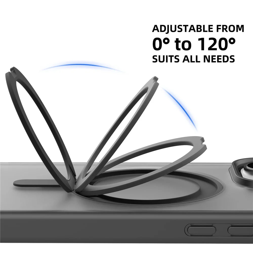 MUTURAL For iPhone 16 Pro Case Compatible with MagSafe Ring Kickstand PC+TPU Back Cover - Black - 5