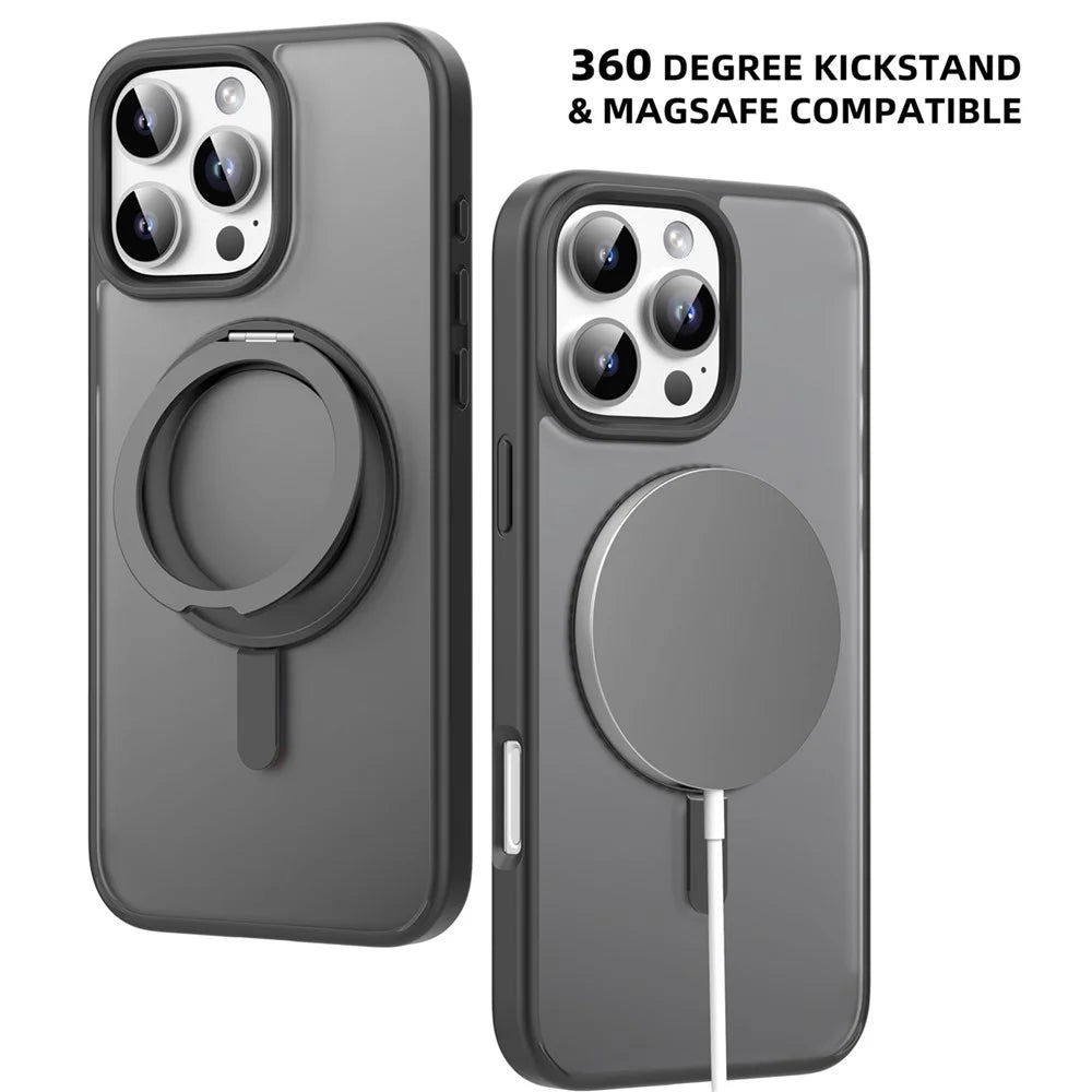 MUTURAL For iPhone 16 Pro Case Compatible with MagSafe Ring Kickstand PC+TPU Back Cover - Black - 6