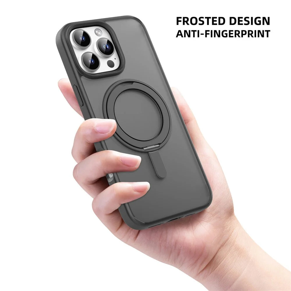 MUTURAL For iPhone 16 Pro Case Compatible with MagSafe Ring Kickstand PC+TPU Back Cover - Black - 7
