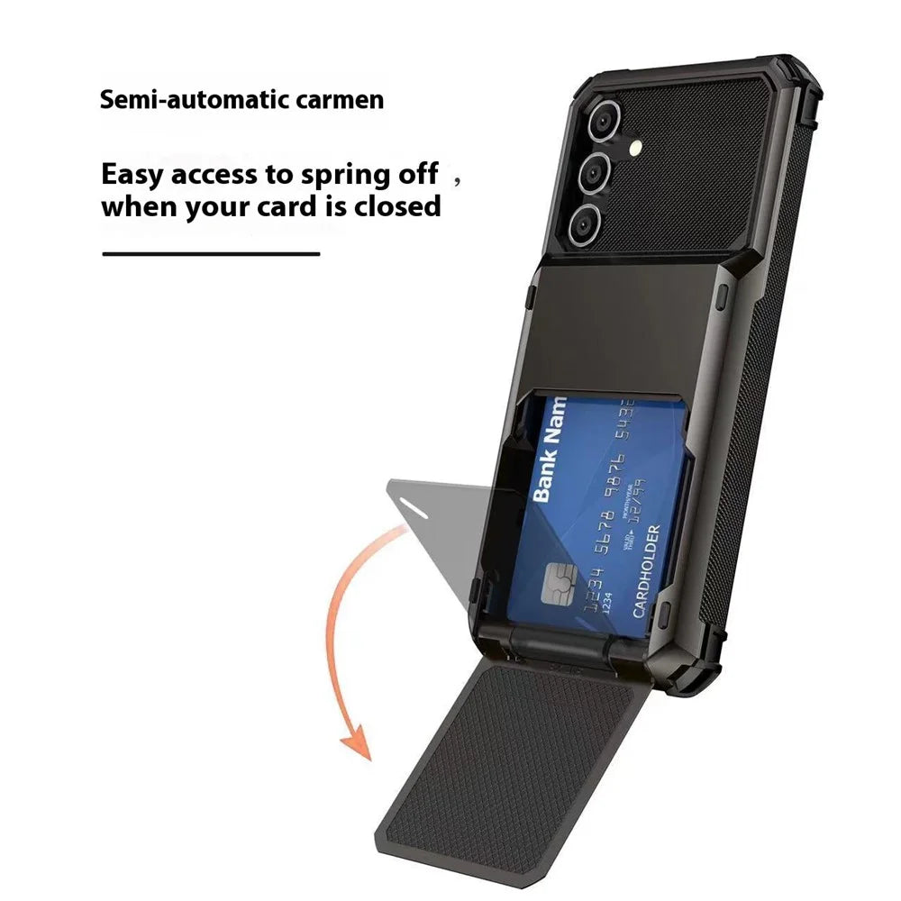 For Samsung Galaxy S25+ Case PC+TPU Dual Layer Back Phone Cover with Card Holder - Black - 3