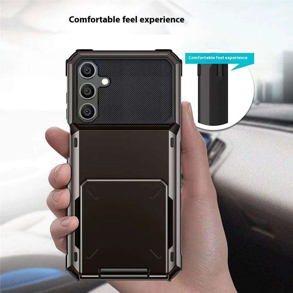 For Samsung Galaxy S25+ Case PC+TPU Dual Layer Back Phone Cover with Card Holder - Black - 7