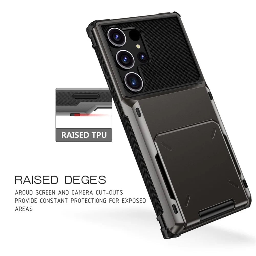 For Samsung Galaxy S25 Ultra Case PC+TPU Dual Layer Back Phone Cover with Card Holder - Black - 4