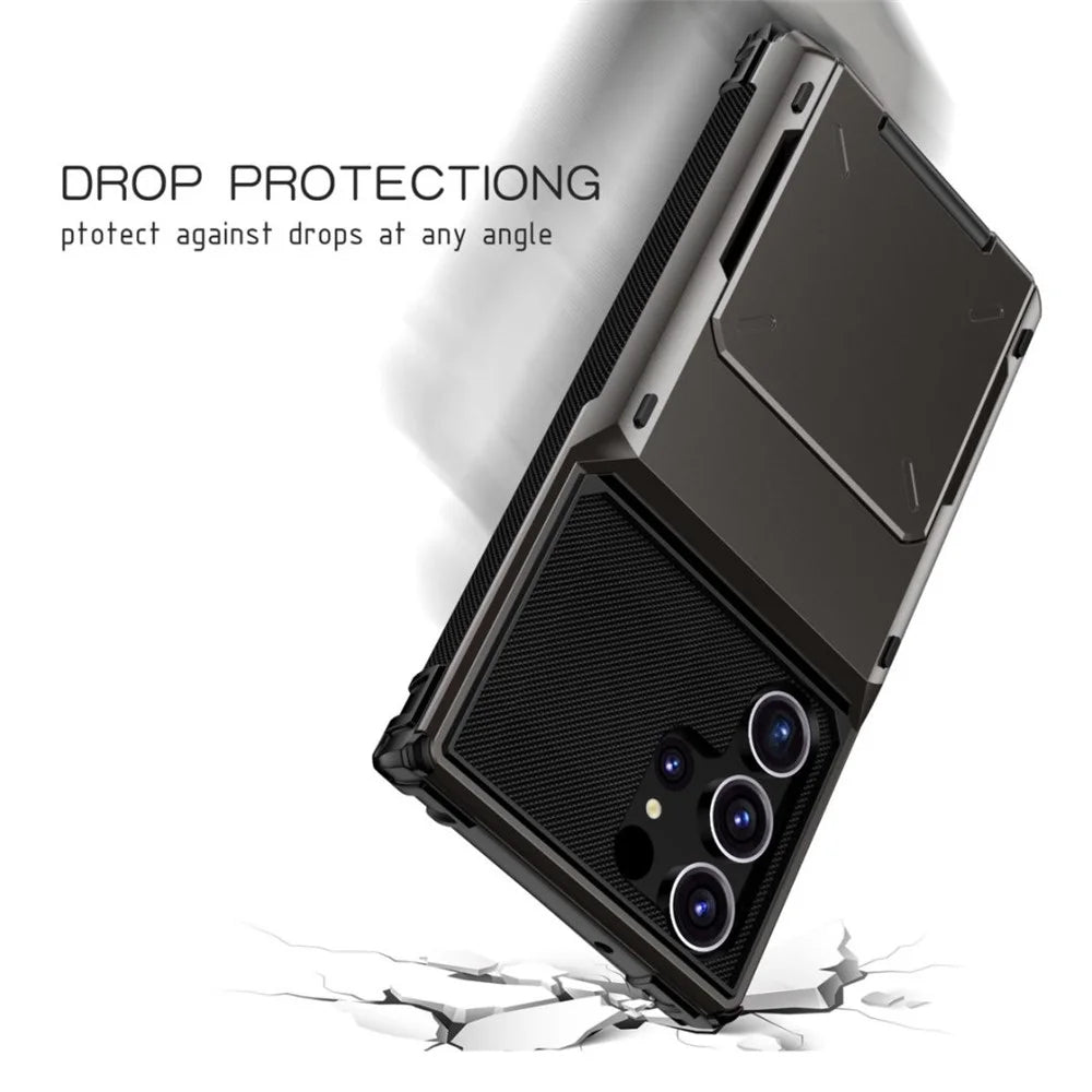 For Samsung Galaxy S25 Ultra Case PC+TPU Dual Layer Back Phone Cover with Card Holder - Black - 5