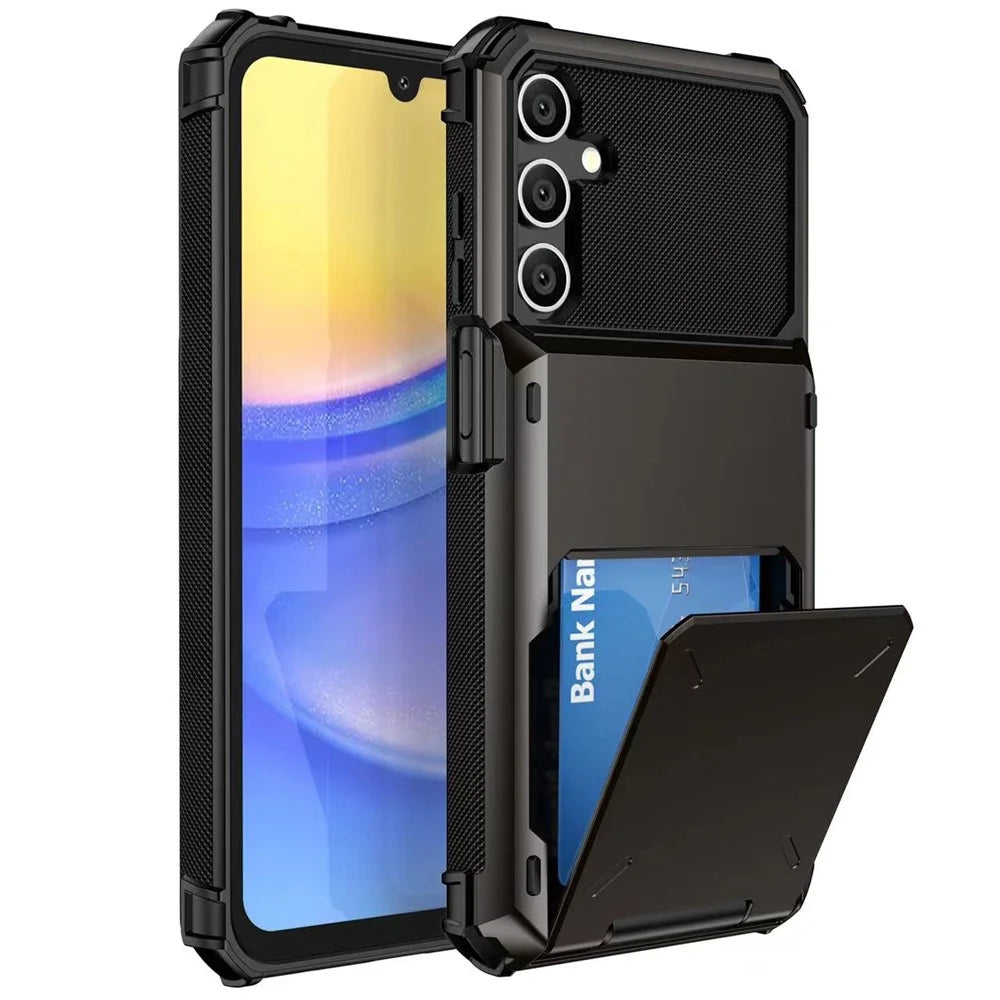 For Samsung Galaxy A16 5G  /  4G Case PC+TPU Dual Layer Back Phone Cover with Card Holder - Black - 1