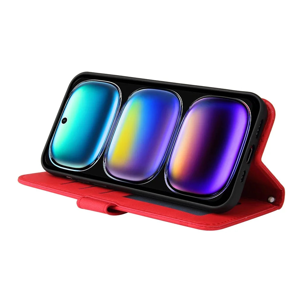 For Infinix Hot 50i 4G / Smart 9 4G Leather Wallet Cases Skin Touch Phone Cover Stand with Strap - Red - 3