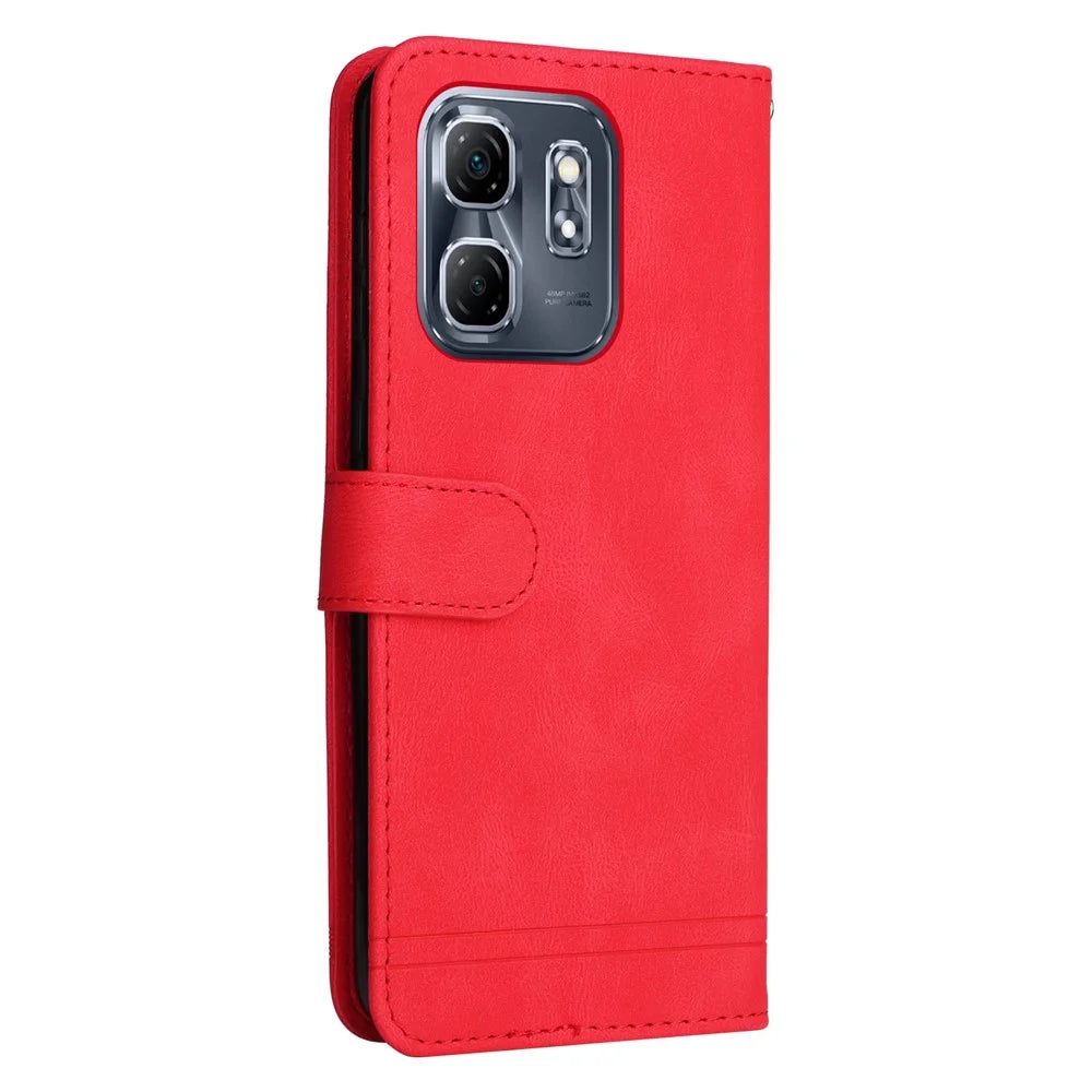 For Infinix Hot 50i 4G / Smart 9 4G Leather Wallet Cases Skin Touch Phone Cover Stand with Strap - Red - 7
