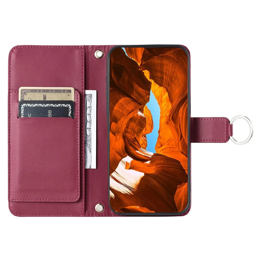 For Sony Xperia 5 VI Crossbody Leather Case Ring Buckle Wallet Stand Rhombus Mobile Cover - Red - 2