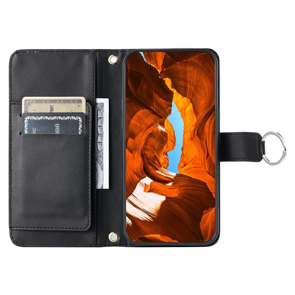 For Sony Xperia 10 VI Crossbody Leather Case Ring Buckle Wallet Stand Rhombus Mobile Cover - Black - 2