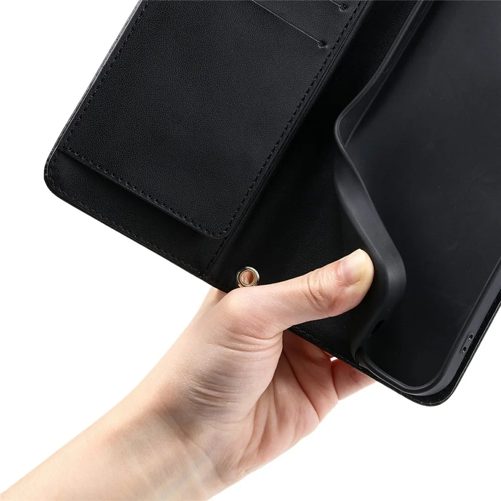 For Google Pixel 8 Crossbody Leather Case Ring Buckle Wallet Stand Rhombus Mobile Cover - Black - 6