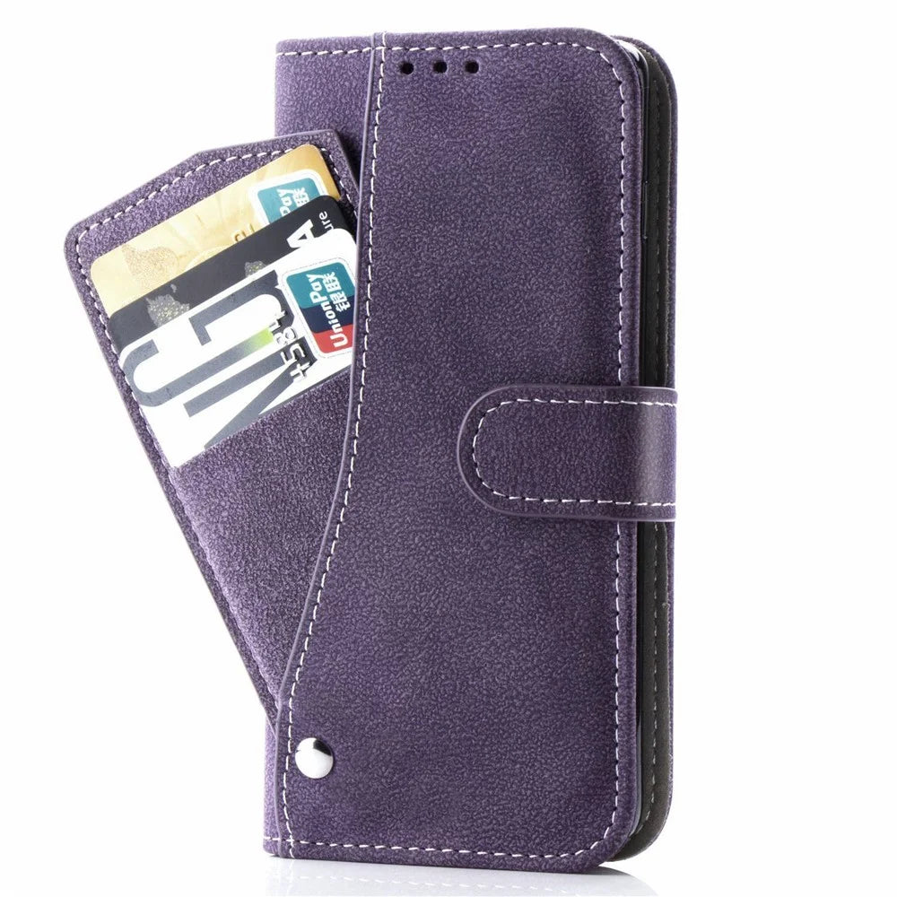 For iPhone 14 Pro Max Anti-scratch Phone Case Retro Texture PU Leather Rotating Card Slots Holder Stand Wallet Phone Cover - Purple - 5
