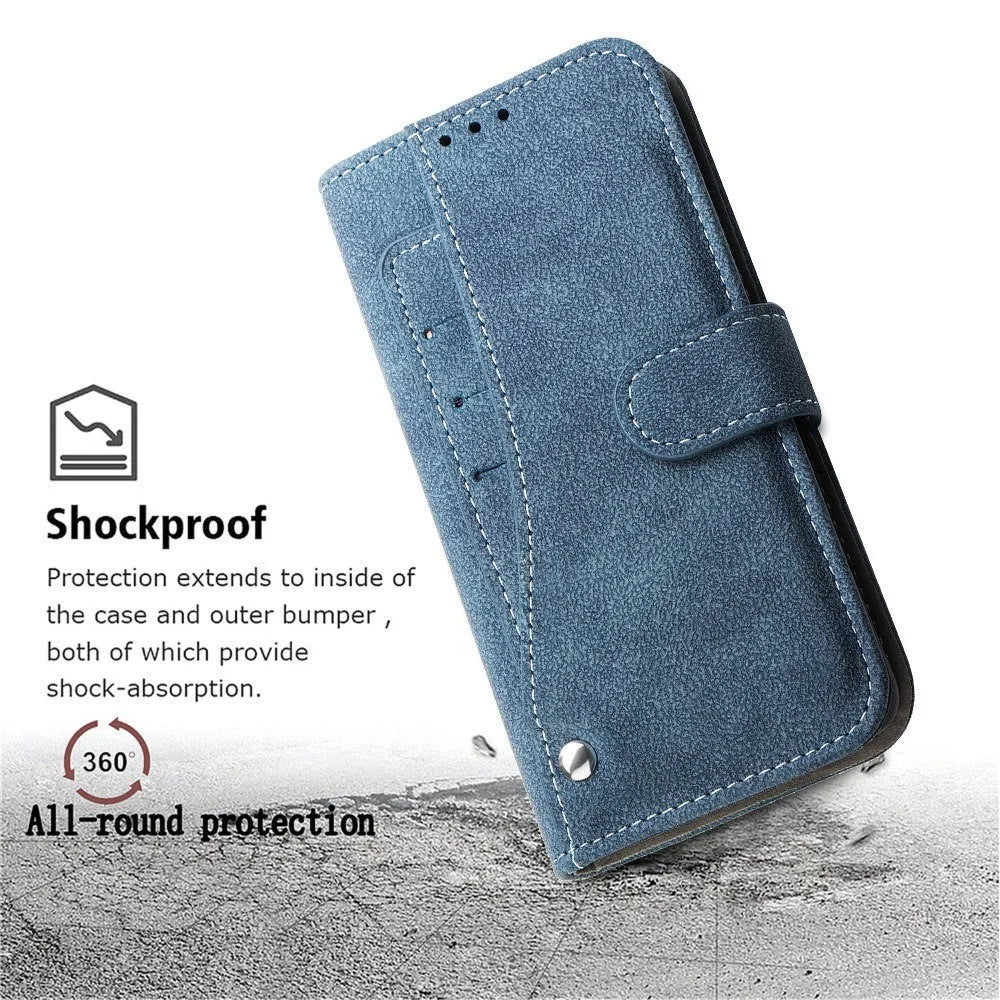 For iPhone 13 Pro 6.1 inch Rotating Card Slots Holder Stand Wallet Phone Shell Wear-resistant Retro Texture PU Leather Phone Case - Blue - 4