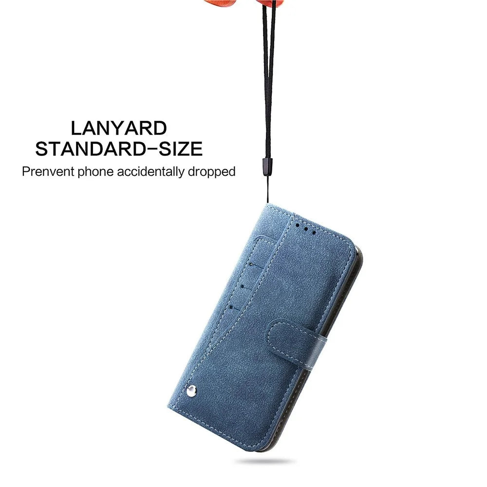 For iPhone 13 Pro 6.1 inch Rotating Card Slots Holder Stand Wallet Phone Shell Wear-resistant Retro Texture PU Leather Phone Case - Blue - 7
