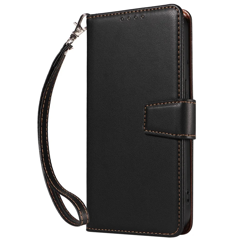 For Samsung Galaxy A36 5G Case RFID Blocking Leather Wallet Flip Phone Cover with Wrist Strap - Black - 7
