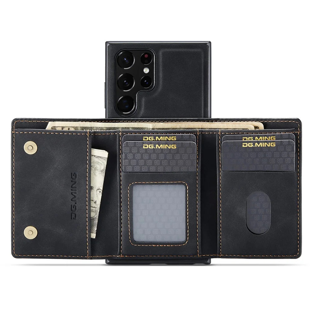 DG.MING M1 Series for Samsung Galaxy S25 Ultra Case Kickstand PU Phone Cover with Detachable Wallet - Black - 2