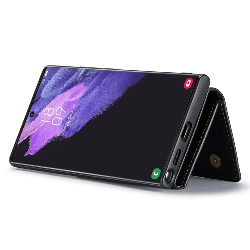 DG.MING M1 Series for Samsung Galaxy S25 Ultra Case Kickstand PU Phone Cover with Detachable Wallet - Black - 3