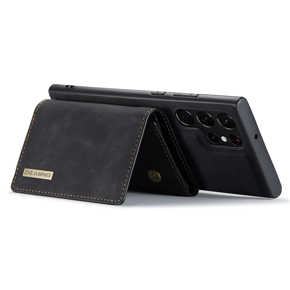 DG.MING M1 Series for Samsung Galaxy S25 Ultra Case Kickstand PU Phone Cover with Detachable Wallet - Black - 4
