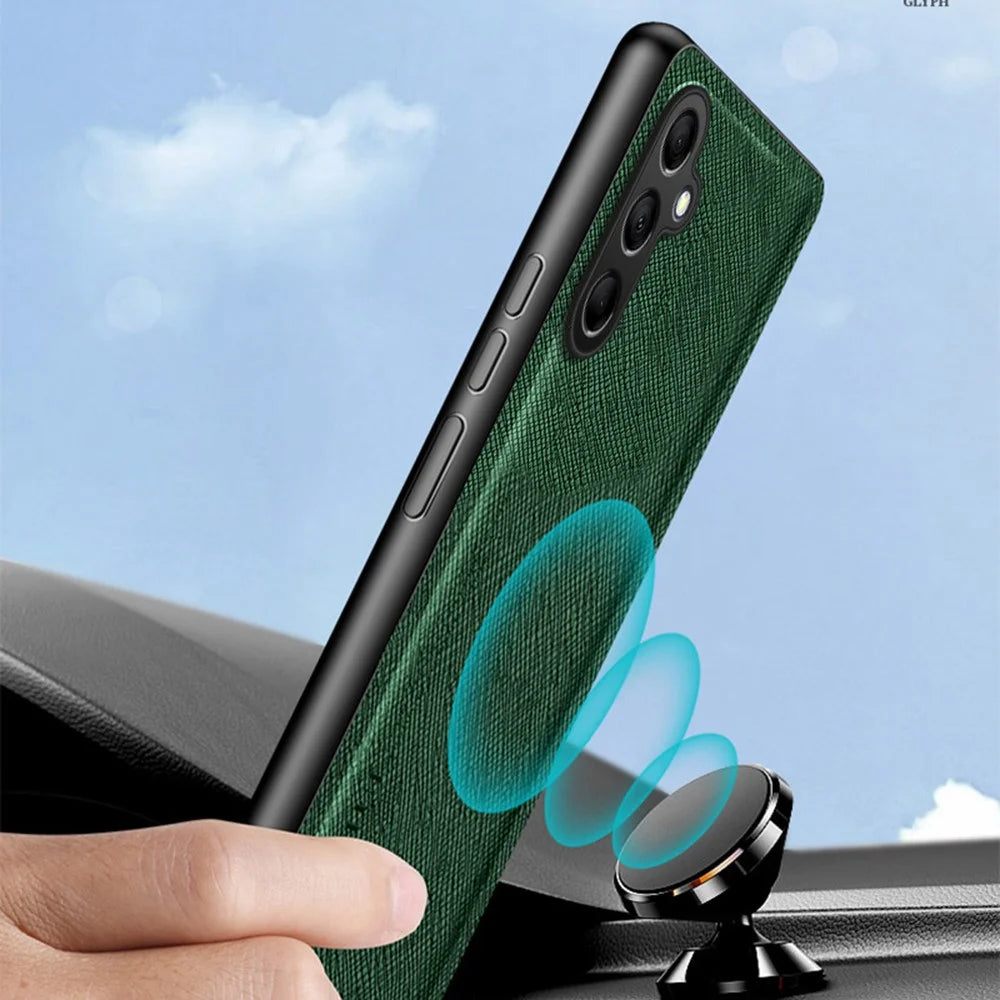 For Samsung Galaxy A36 5G Case Cross Texture Leather+TPU Phone Cover Support Magnetic Car Holder - Brown - 4