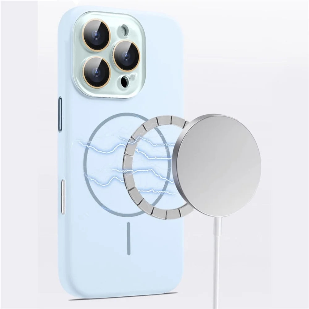 For iPhone 16 Pro Max Case Compatible with MagSafe Liquid Silicone Anti-Drop Phone Cover with Lens Film - Titanium Grey - 4