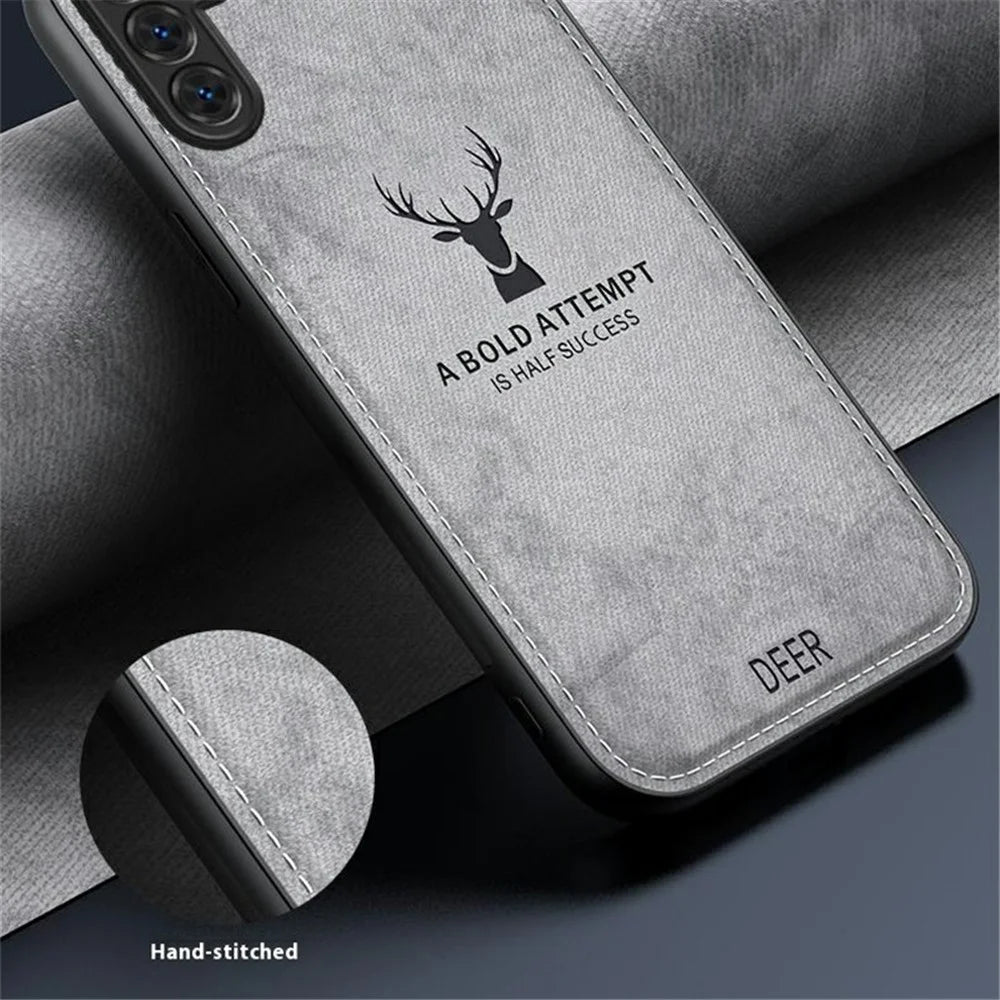 For Samsung Galaxy A16 4G / 5G Case Deer Pattern Cloth Texture PU Leather Hybrid Phone Cover - Grey - 2