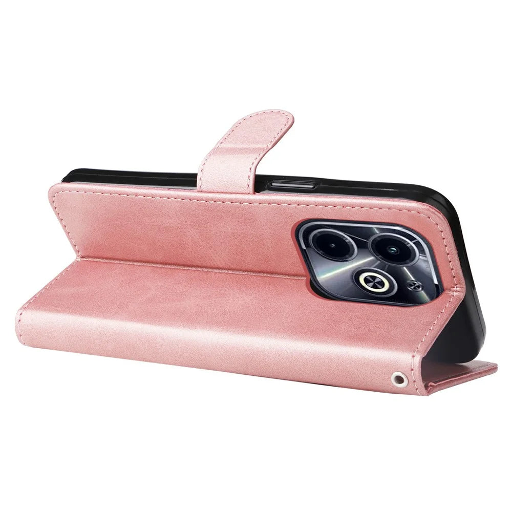 Zipper Wallet Case for Infinix Smart 8 Plus / Smart 8 Pro 4G / Smart 8 4G / Hot 40i / TECNO Spark 20 / Spark Go 2024 4G Leather Cover - Pink - 3